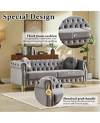 Streamdale Furniture Velvet Chesterfield Sofa with Copper Studs & Tufted Buttons