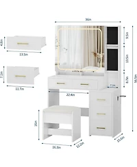gaomon Vanity Desk with Mirror and Lights, Makeup Vanity Set with Drawers & Chair, 3 Light Mode and Brightness Adjusted & Power Outlet