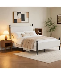 gaomon Bed Frame with Velvet Headboard, Upholstered Soft Corduroy Fabric Platform Wooden Slats Support & Heavy Duty Feet
