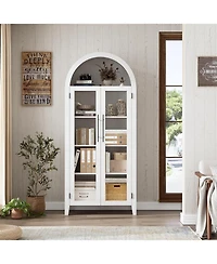 gaomon Arched Kitchen Pantry Storage Cabinet - Farmhouse 5 Tier Display Shelf with Adjustable Shelf and 2 Large Glass Doors