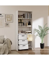 gaomon 6-Tier Bookshelf with Door and 3 Drawers, 71" Tall Bookcase with 3-Tier Open Shelves