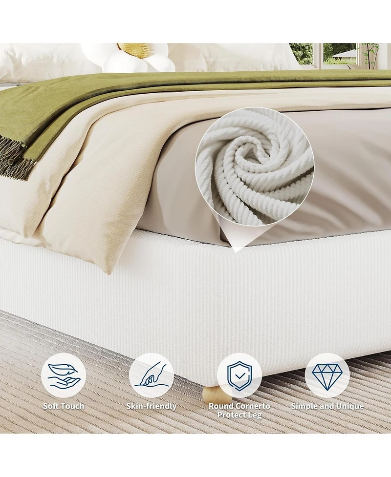 gaomon King Cloud Bed Frame, Corduroy Soft Fabric Low Bed Frames with Solid Wood Round Legs, King Size Platform Bed Without Headboard, Noiseless