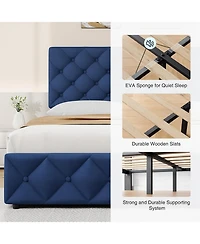 gaomon King Size Bed Frame with 4 Storage Drawers and Adjustable Headboard, Linen Upholstered Platform Beds