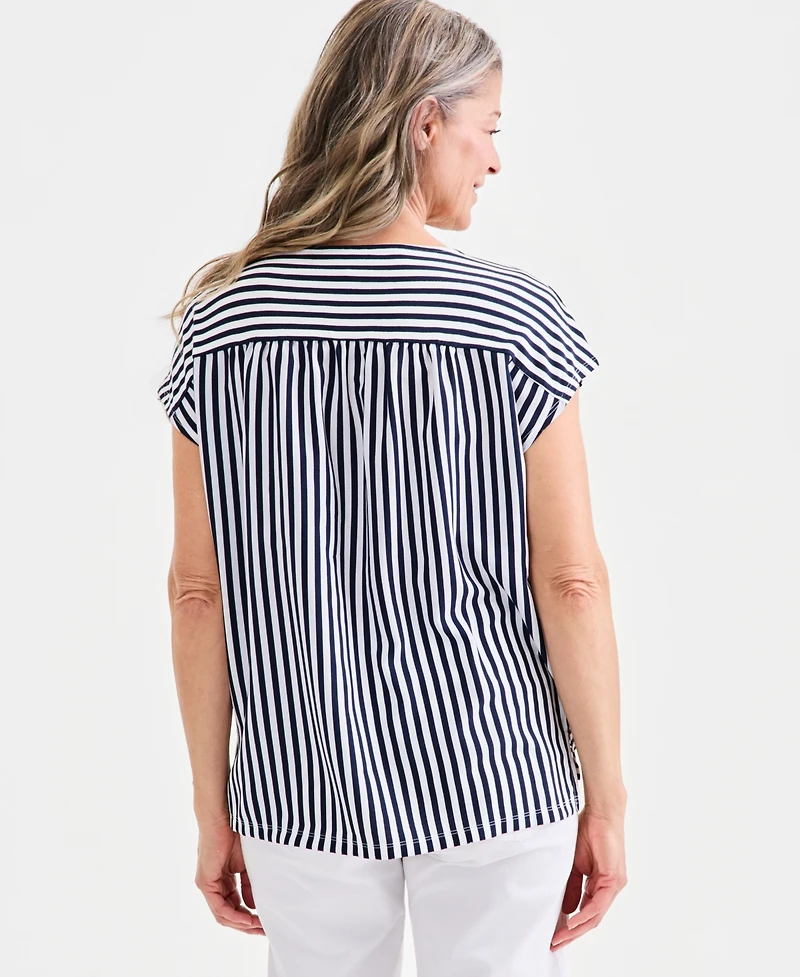 Style & Co Petite Striped Short-Sleeve Top, Macy's Exclusive