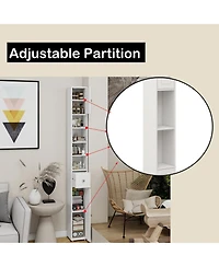 Rainsken Tall Slim Bathroom Storage Cabinet, Freestanding Wooden Tower Cabinet with 2 Doors, 1 Drawer and 4 Adjustable Shelves for Small Spaces