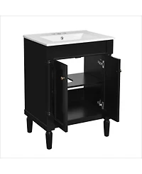 Sillysis 24" Bathroom Vanity with Ceramic Sink, Modern Solid Wood Cabinet & Ample Storage for Small Spaces