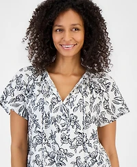 Style & Co Women's Printed Flutter-Sleeve Top, Macy's Exclusive