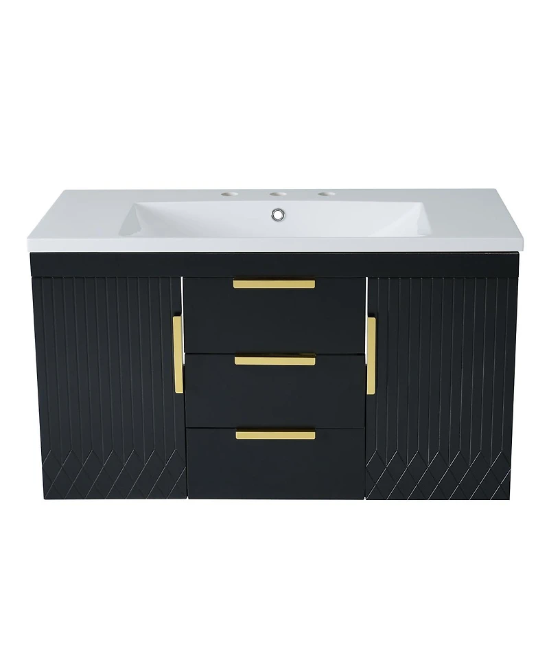 Sillysis 36" Wall Mounted Bathroom Vanity with Resin Sink, Modern Mdf Cabinet, Double Drawers & Storage for Small Bathrooms