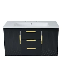 Sillysis 36" Wall Mounted Bathroom Vanity with Resin Sink, Modern Mdf Cabinet, Double Drawers & Storage for Small Bathrooms