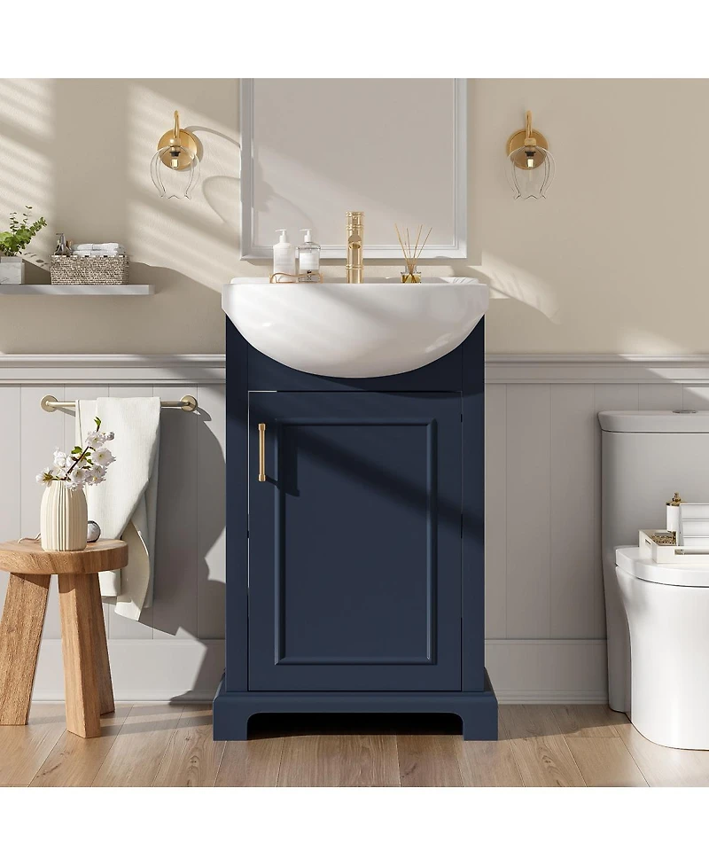 Sillysis 19.7" French Bathroom Vanity with Bulged Ceramic Sink, Soft Close Door Storage Cabinet for Small Spaces