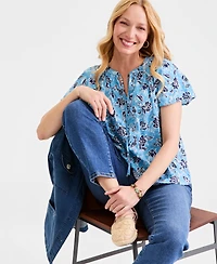 Style & Co Women's Printed Seersucker Flutter-Sleeve Top, Macy's Exclusive