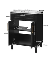 Sillysis 24" Bathroom Vanity with Curved Ceramic Sink, Adjustable Shelf 2-Door Storage for Small Modern Bathrooms