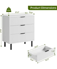 gaomon Fluted 3 Drawer Dresser with Metal Legs, Wooden Nightstand Storage for Bedroom, Entryway