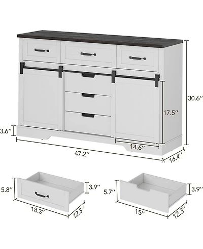 gaomon Farmhouse 6 Drawer Dresser with Sliding Barn Doors, Wooden Tv Stand for Living Room