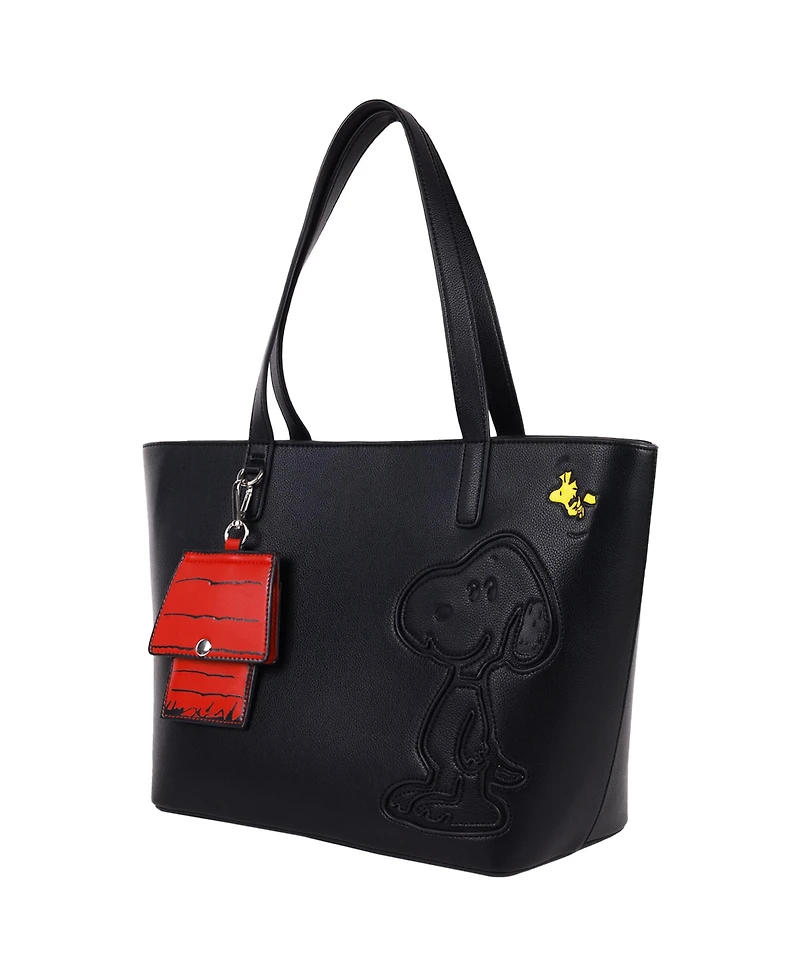 Peanuts Danielle Nicole Peanuts Snoopy Minimal Black Tote Bag with Doghouse Cardholder