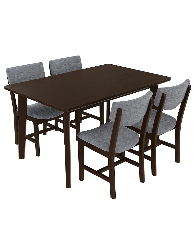 Streamdale Furniture Rustic 5-Piece Dining Set - Solid Wood Table + 4 Upholstered Chairs, Espresso