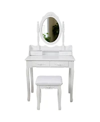 Streamdale Furniture Princess Vanity Desk Set with Mirror & Stool, 4-Drawer Makeup Table
