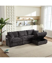 Streamdale Furniture Modern Storage Sofa with Dual Usb, 2 Side Pockets, Ottoman Storage Bench