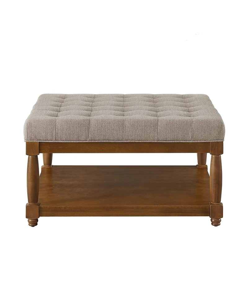 Streamdale Furniture Large Tufted Linen Ottoman Coffee Table with Solid Wood Shelf