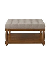 Streamdale Furniture Large Tufted Linen Ottoman Coffee Table with Solid Wood Shelf