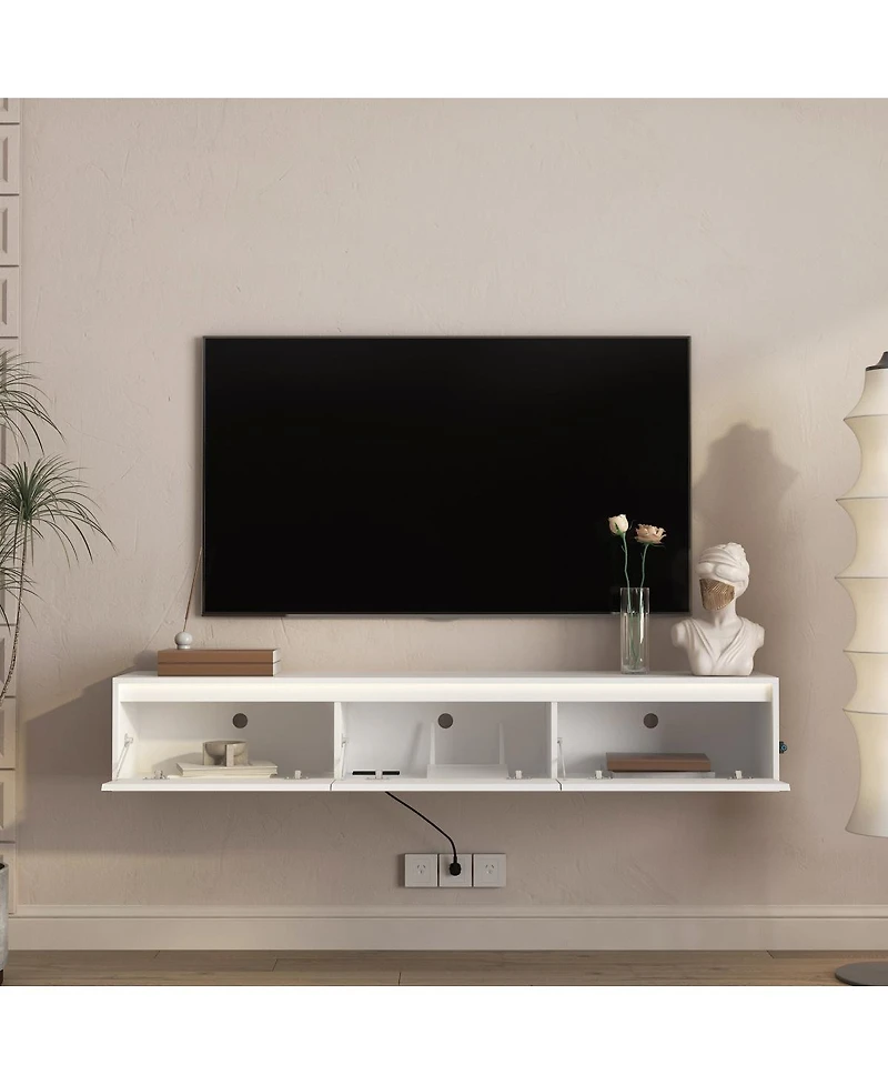 Streamdale Furniture Floating Tv Stand with Led Lights & Power Outlet