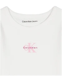Calvin Klein Girls' 2T-6X Ribbed Logo T-Shirt and Fold-Over Waist Shorts, 2-Piece Set