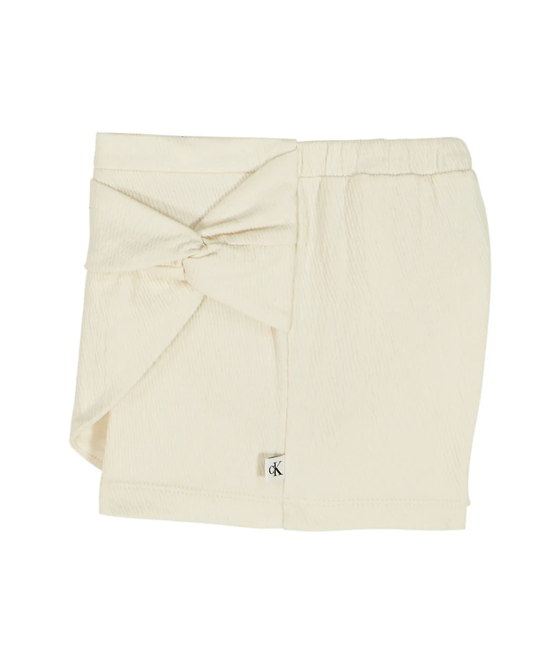 Calvin Klein Girls' 2T-6X Ribbed Logo T-Shirt and Crinkle Knit Wrap-Front Shorts, 2-Piece Set