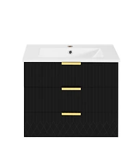 Sillysis 24"Wall Mounted Bathroom Vanity with Ceramic Sink & Double Drawers, Stripe Design for Small Bathrooms