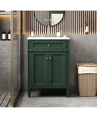 Sillysis 24" Modern Bathroom Vanity with Ceramic Sink, Soft Close Doors & Adjustable Storage Shelf for Small Spaces