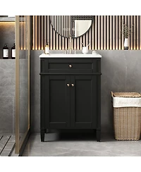 Sillysis 24" Modern Bathroom Vanity with Ceramic Sink, Soft Close Doors & Adjustable Storage Shelf for Small Spaces