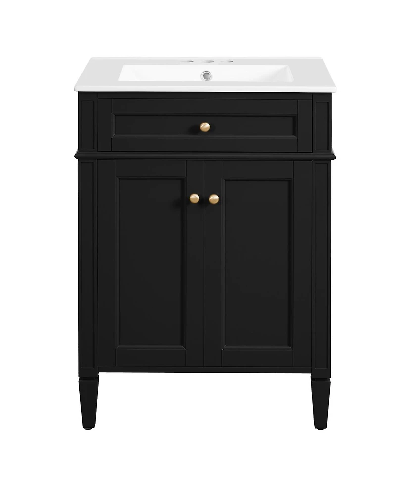Sillysis 24" Modern Bathroom Vanity with Ceramic Sink, Soft Close Doors & Adjustable Storage Shelf for Small Spaces