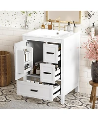 Sillysis 24" Modern Bathroom Vanity with Ceramic Sink, Soft Close Cabinet & Ample Storage for Small Spaces