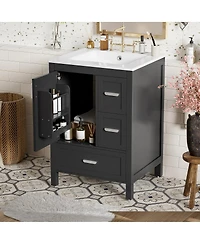 Sillysis 24" Modern Bathroom Vanity with Ceramic Sink, Soft Close Cabinet & Ample Storage for Small Spaces