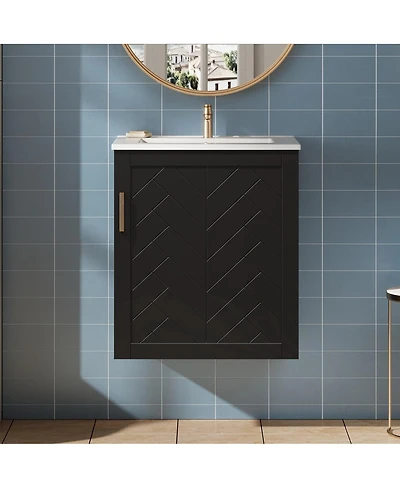 Sillysis 20" Wall Mounted Bathroom Vanity with Sink, Modern Floating Open Shelves for Small Spaces