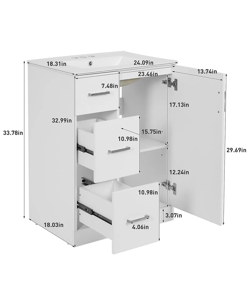Sillysis 24" Modern Bathroom Vanity with Sink, Small Freestanding 2 Drawers and Soft Close Door
