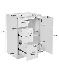 Sillysis 24" Modern Bathroom Vanity with Sink, Small Freestanding 2 Drawers and Soft Close Door