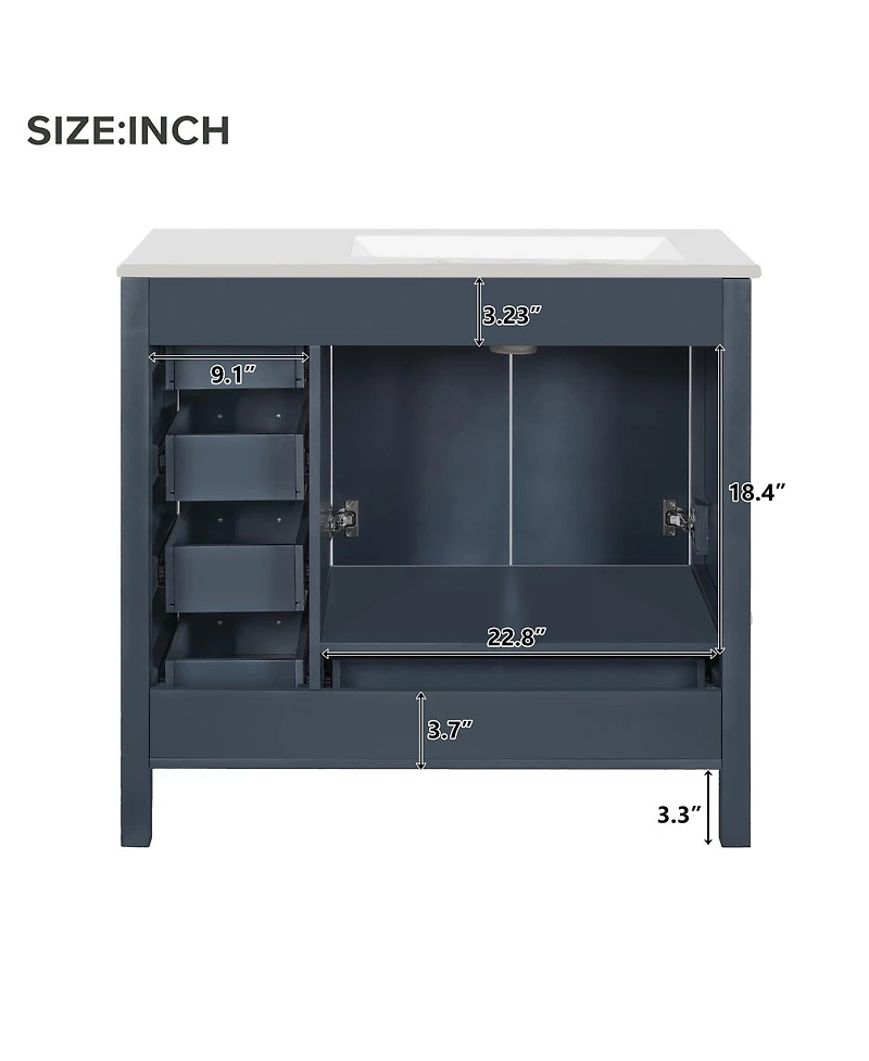 Sillysis 36" Bathroom Vanity with Sink, Solid Wood Cabinet & 5 Drawers Storage, Modern Freestanding Bath for Small Spaces