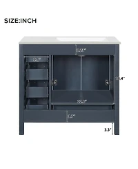 Sillysis 36" Bathroom Vanity with Sink, Solid Wood Cabinet & 5 Drawers Storage, Modern Freestanding Bath for Small Spaces