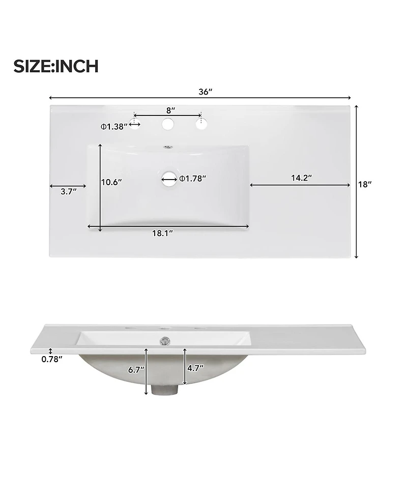 Sillysis 36" Bathroom Vanity with Sink, Solid Wood Cabinet & 5 Drawers Storage, Modern Freestanding Bath for Small Spaces