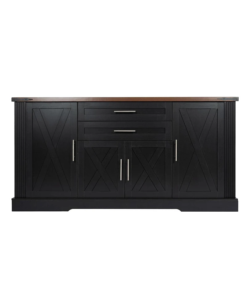 Streamdale Furniture 63" Farmhouse Barn Door Storage Cabinet with 2 Drawers & Door Rack