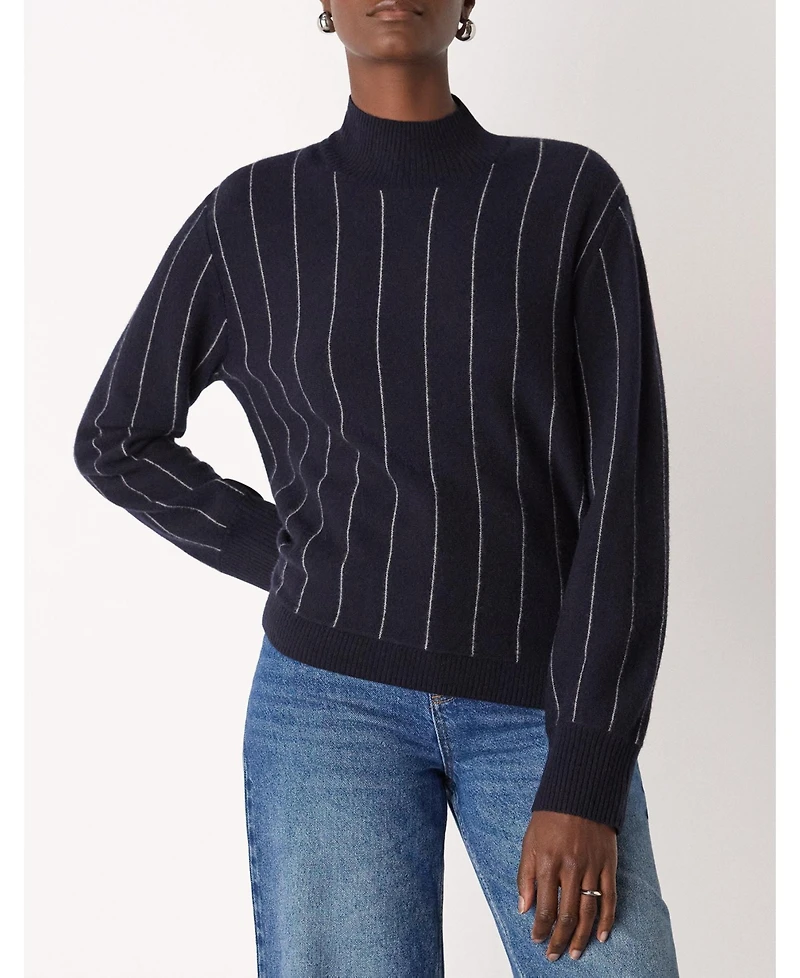 Whistles Women's Stripe Wool Funnel Neck Knit Sweater