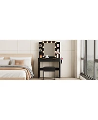 Streamdale Furniture Makeup Vanity Desk with Hollywood Bulbs, Charging Station & Stool