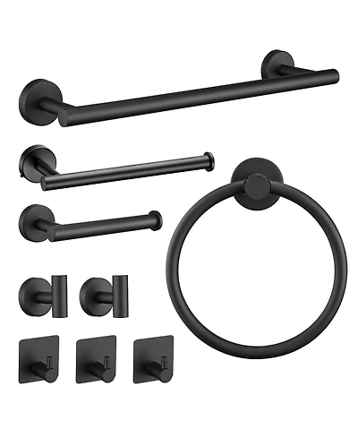 Rainsken 9-Piece Wall-Mounted Bathroom Hardware Accessory Set, Stainless Steel Towel Bar, Towel Ring, Toilet Paper Holder and Robe Hook