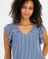 Style & Co Women's Printed V-Neck Flutter-Sleeve Top, Macy's Exclusive