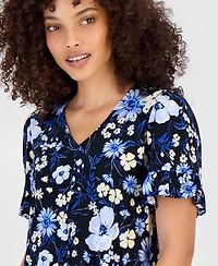 Anne Klein Essentials Petite Printed Ruffle-Sleeve Top