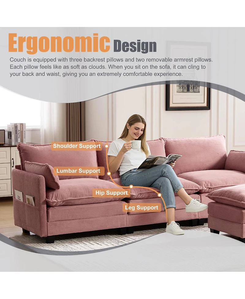 Streamdale Furniture 102" Oversized Modular Sectional Sofa with Movable Ottoman