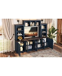 Streamdale Furniture Wall Unit Entertainment Center with Charging Station & Usb, Blue