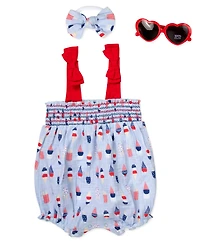 Baby Essentials Girls' Ice Cream Print Romper, Headband and Sunglasses, 3-Piece Set