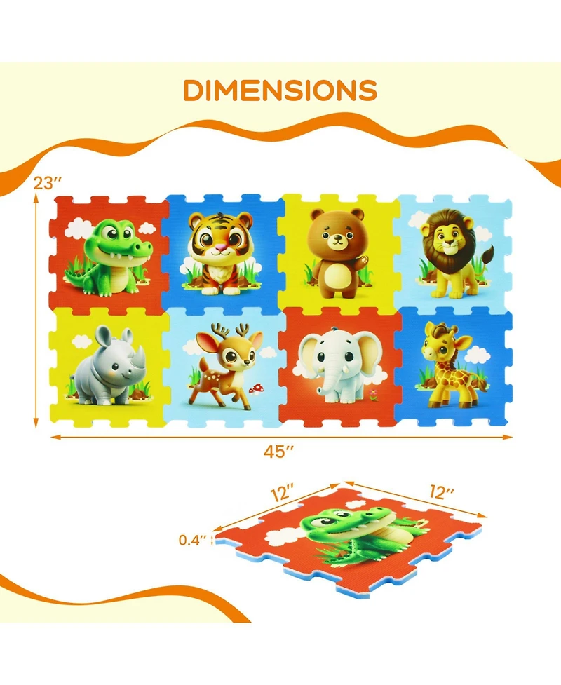 Slickblue 8 Pieces Educational Animal Foam Play Mat for Babies