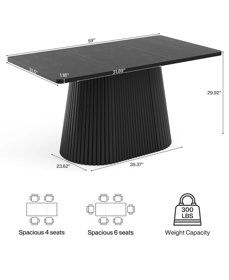 Tribesigns 59" Farmhouse Dining Table for 4-6 People, Modern Rectangular Kitchen Table with Metal Pedestal Base